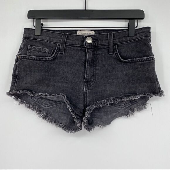 Current/Elliott The Gam Short Frayed Raw Hem Black Faded Mini Denim in Townhouse - Picture 1 of 14